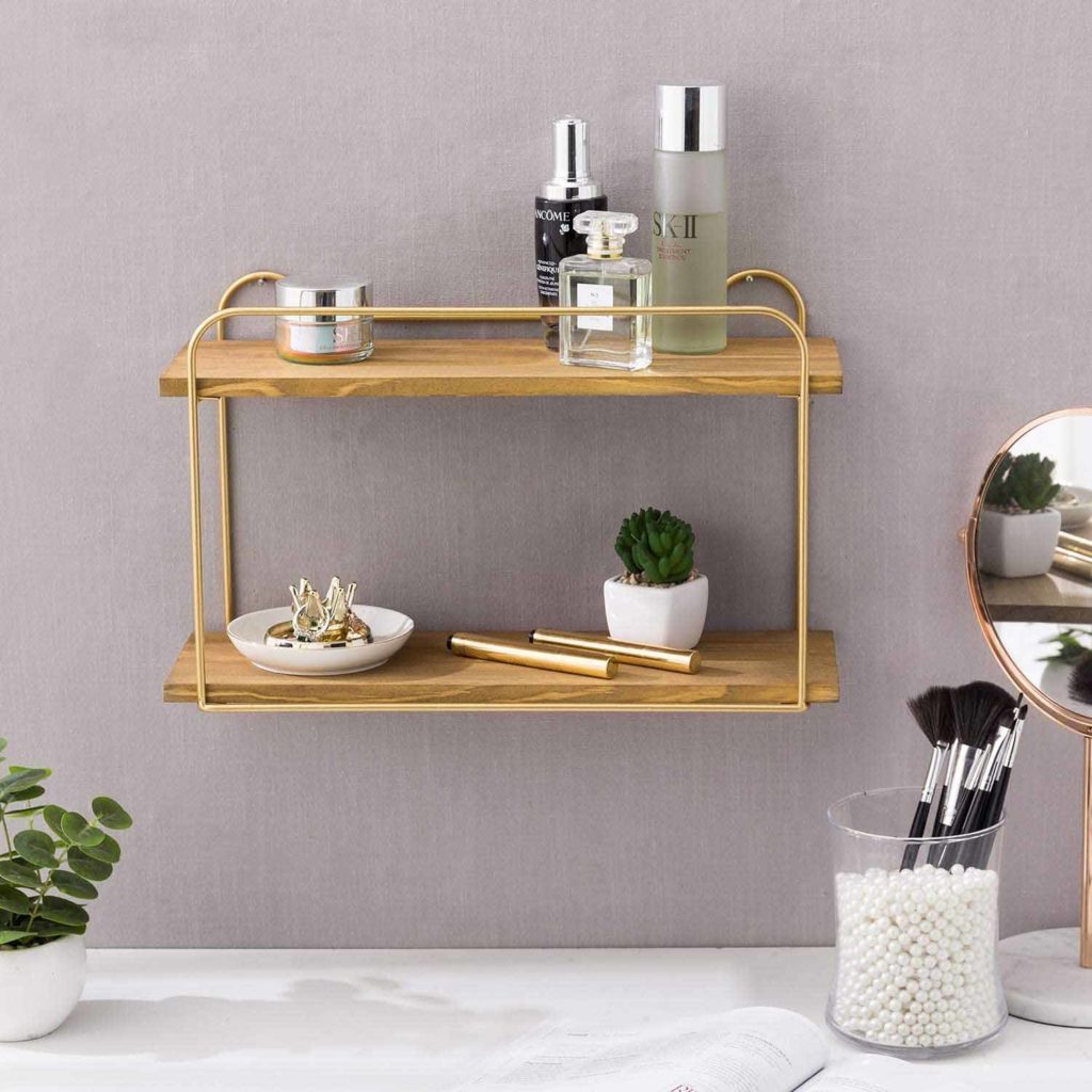 Modern Wood Brass Toned Perfume Storage Tray