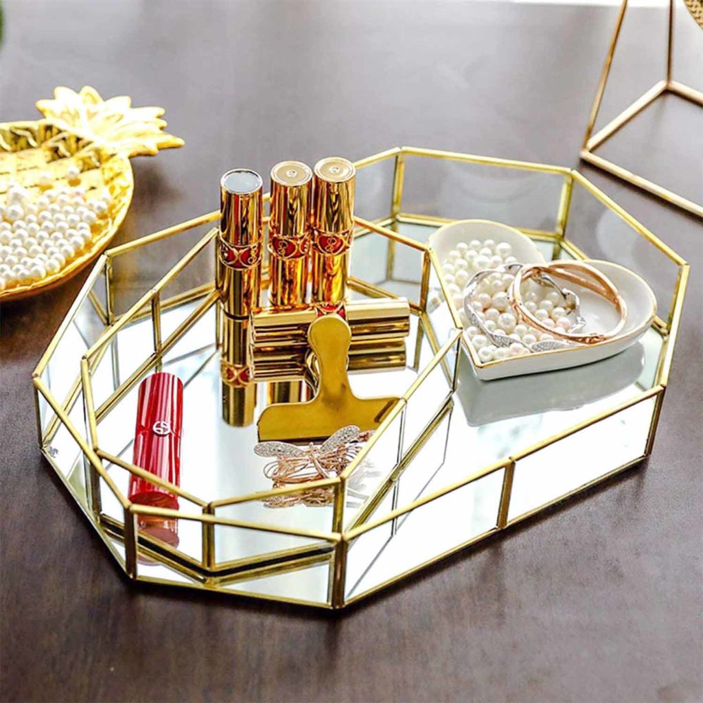 Yokay Glass Perfume Tray With Mirror