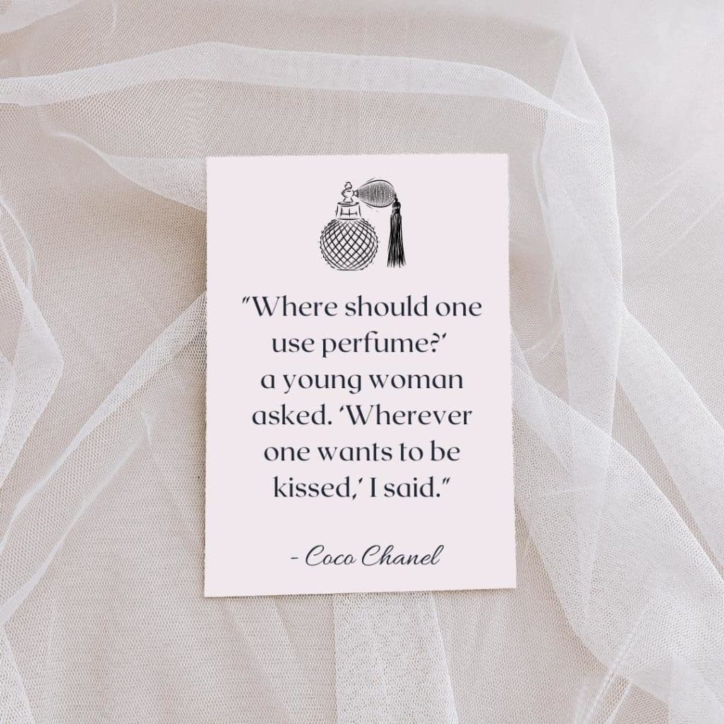 Coco Chanel Perfume Quote Where should one use perfume a young woman asked. Wherever one wants to be kissed I said